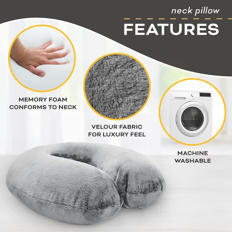 Crafty World Travel Neck Pillow Washable Cover Comfortable Memory Foam Airplane Travel Accessories Essentials Plane Neck Support Pillow for Neck Pain Relief and Sleeping Grey - Image 4